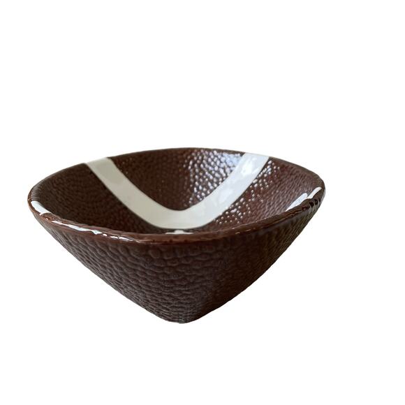 LANG Hand Painted Ceramic FOOTBALL Shaped Serving Bowl Brown White Decor NEW - Picture 7 of 14